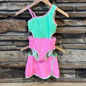 River Island Sun Shop Zebra Textured Swim Set Pink and Green